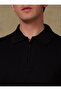 Claro Knitted Fabric Cotton Blend Modern Fit Black Polo Neck Men's Plain Knitwear - 6
