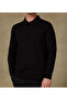 Claro Knitted Fabric Cotton Blend Modern Fit Black Polo Neck Men's Plain Knitwear - 5
