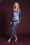 Women's Navy Blue Lace Detailed Buttoned Satin Pajama Set Elegant and Modern 2-Piece Set
