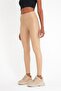 Women's Beige Color Raised High Waist Leather Leggings - 8