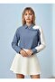 Women's Special Design Collar Cuffed Striped Paneled Cropped Short Shirt Blouse - 6