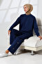 Women's Navy Blue Transitional Combed Cotton Bottom and Top Sporty and Comfortable Two-Piece Tunic Trousers Stylish Hijab Set - 7
