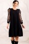 Women's Black Tulle-Sleeved Dress with Ruffled Hem ARM-20K001110 - 2