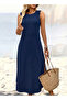Women's Etegi Oval Slit Zero Sleeve Vikon Midi Length Dress-Navy Blue