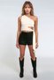 Women's Waist Tie Detail Single Sleeve Off-the-Shoulder Sports Stylish Comfortable Fit Croptop Blouse