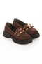 Women's Brown Suede and Bow Detailed Thick Sole Comfortable Loafer Shoes - 3