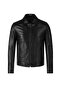 Men's Black Plain Zippered Genuine Leather Jacket - 3