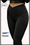 Leggings Matte Black Soft Brushed Katya Fabric Double-Breasted Waist Shaping / Sculpting Full Length Sports 1010 - 3