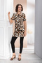 Women's Plus Size Shirred Collar Leopard Print Short Sleeve Belted Tunic Dress
