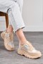 Daily Women's Beige Hologram Sports Shoes Lace-Up Thick Lightweight High Sole Sneaker 001 - 2