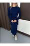 Women's Tie Detail Regular Long Modal Navy Blue Dress - 7