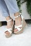 Women's Cross Strap Wedge Heels (11cm) Shoes Comfortable High Heels 700 White - 5