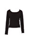 Women's Black Wool Floral Embossed Soft Textured Long Sleeve Knitwear Sweater - 3