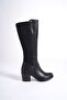 Women's Leather Look Zippered Black Long Boots - 6