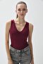 Women's Burgundy Color V-Neck Snap-On Bodysuit - 2