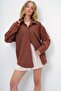 Women's Brown Oversize Long Woven Shirt ALC-X6828 - 3
