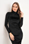 Black Animal Patterned Flocked Collar Velvet Devore High Neck Dress - 6