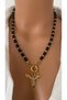 Natural Stone Black Barley Cut Onyx Stone with Zircon Stone Phoenix Special Design Women's Necklace in Gift Box