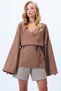 Brown Double-Breasted Cut V-Neck Cardigan with Tie Detail Alc-X14410 - 2