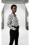 Chiffon Satin Fabric Animal Pattern Shirt Black White