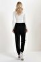 Women's Black Elastic Waist and Cuffs with Pockets Inside Fleece-Lined Sweatpants Arm-26K001063 - 2