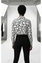 Chiffon Satin Fabric Animal Pattern Shirt Black White - 3