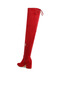Women Minimal Drawstring Detail Knee-High Boots in Red - 3
