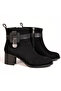 Black Suede Genuine Leather Buckle Thick Heeled Women's Casual Boots - 2