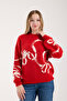 Cartoon Themed Oversized Women's Red Knitwear Sweater - 4