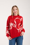 Cartoon Themed Oversized Women's Red Knitwear Sweater