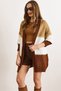 Women's Camel Brown Color Block Glitter Detailed Oversized Knitwear Cardigan Hrk-19000443