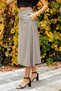 Women's high-waisted, pocketed, stylish fabric midi skirt - below the knee, lightweight bell skirt - mustard plaid - 6