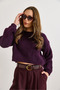 Women's Purple Crew Neck Crop Soft Textured Knit Sweater Kzk-19001084 - 5