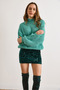 Women's Emerald Green Elastic Waist Mini Skirt with Sequins ETK-19000372 - 5