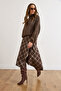 Women's Brown Plaid Wool Effect Midi Wrap Skirt Etk-19000369 - 4