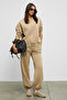 Carica Women's Organic Cotton Inside Fleece O Oversized Fit Waist and Leg Elasticated Drawstring Beige Top and Bottom Set