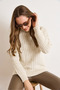 Women's Ecru Mock Neck Braided Hair Oversized Knitwear Sweater Kzk-19001082 - 6