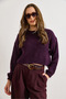 Women's Purple Crew Neck Crop Soft Textured Knit Sweater Kzk-19001084 - 6