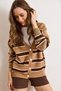 Women's Beige Brown Striped Oversized Knitwear Cardigan Hrk-19000446 - 5