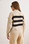 Women's Ecru-Black Shoulder Detailed Buttoned Striped Knitwear Sweater Kzk-19001080 - 6