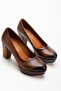 Women's Tan Genuine Leather Premium Design Low-Cut Low Platform Heeled Shoes - 5