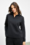 Alodia Women's Stretchy Fabric Shirt Collar Short Placket Sleeves with Cuffs Side Pockets Elastic Waist Black Top and Bottom - 2