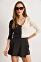 Women's Black Ecru Blocky Fleece-Lined Casual Blouse Blz-19002519 - 5