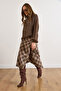 Women's Beige Plaid Wool Effect Midi Wrap Skirt Etk-19000369 - 6