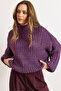 Women's Purple Mock Neck Flexible Thick Knit Sweater Kzk-19001083