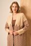 Women's Stripe Patterned Long Knitwear Cardigan Beige 25143