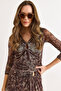 Women's Brown Front Lined Accessory Detailed Tulle Blouse Blz-19003173