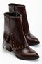 Women's Pointed Toe Brown Shiny Detailed Heeled Boots