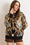 Women's Brown Fleece-Lined Patterned Oversized Thick Knitwear Sweater Kzk-19001081