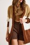 Women's Camel Brown Color Block Glitter Detailed Oversized Knitwear Cardigan Hrk-19000443 - 6